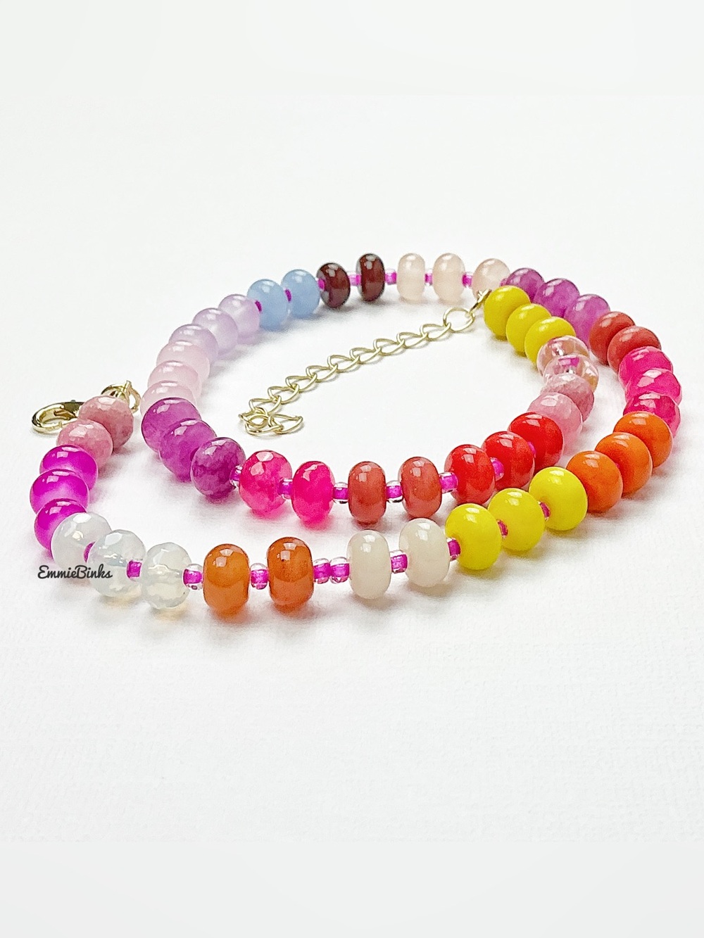 New Anthropologie Beaded Glass & Gemstone Dopamine Rainbow Necklace - Picture 9 of 13